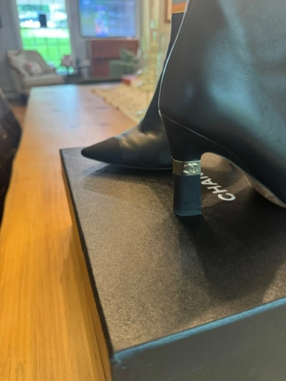 CHANEL black leather